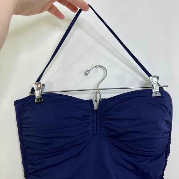 Tommy Bahama Pearl V-Front Bandini M Tankini Top Blue Ruched Halter Tie‎ - Picture 3 of 11